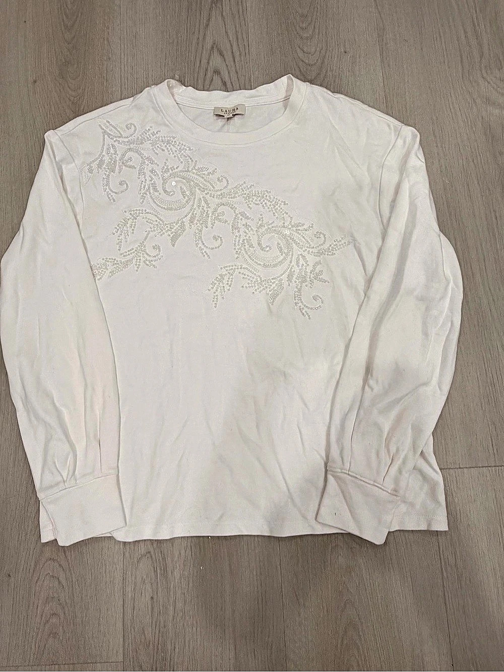 Laura Ashley Embellished Long Sleeve Top in White Size XS NWT